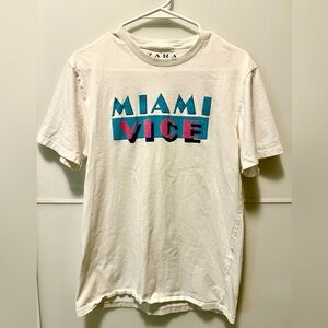 Zara White Tee with Miami Vice Graphic